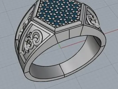 Male graceful ring with gems 3D print model