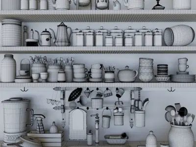 Set-140 kitchen with shelves 3D model