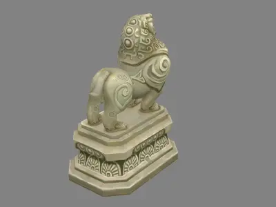 Standing Stone Lion Sculpture Low-poly 3D model