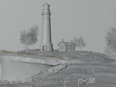High-Quality Nature Scene with Lighthouse on Cliff   Free 3D model