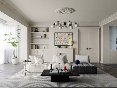 Modern living room dining room interior scenes  3D model 4