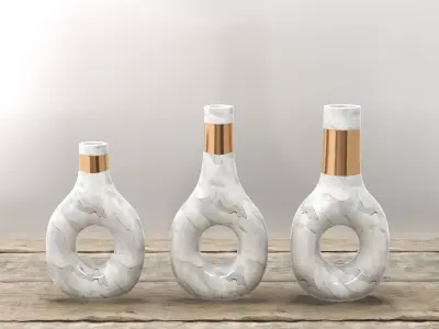 White Marble and Gold Decor Vase Set 3D model