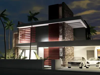 KYS17 modern house at night 3D model