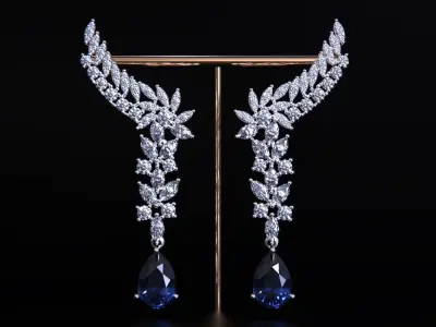 Pear ruby and Diamond Earrings 3D print model