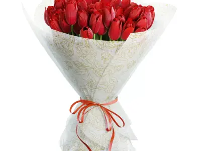 Flower Set 30 - Red Tulips Bouquet 3D model