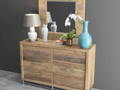 L usine Dresser with Mirror and Decorative Set Low-poly 3D model