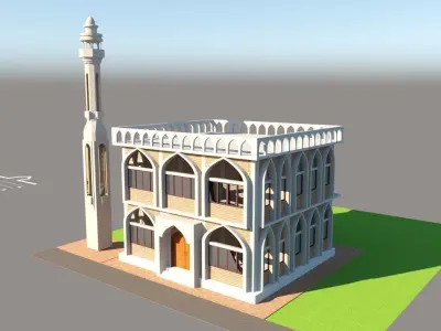 Mosque 3D Model house with arches and windows Low-poly 3D model