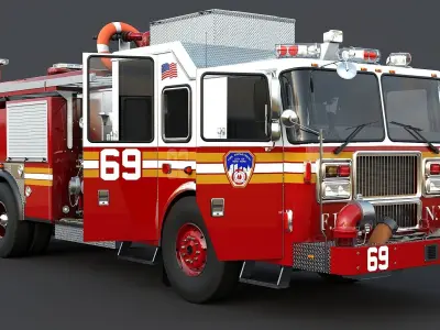 Fire Truck FDNY Engine with Interior Low-poly 3D model