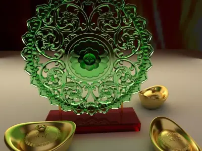 Chinese gold ingot 3D model 2