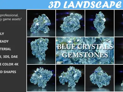 Low Poly Blue Crystal Gemstone Pack 200112 Low-poly 3D model
