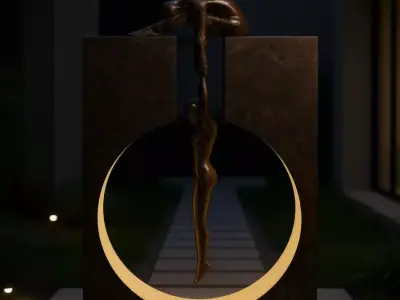 Bronze Sculpture Abstract Human Figures Balance 3D Low-poly 3D model