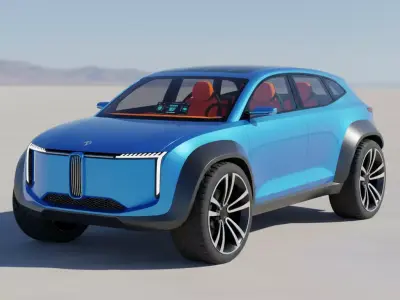 Futuristic Blue Electric SUV Concept Low-poly 3D model