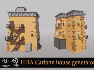 Cartoon house generator Low-poly 3D model