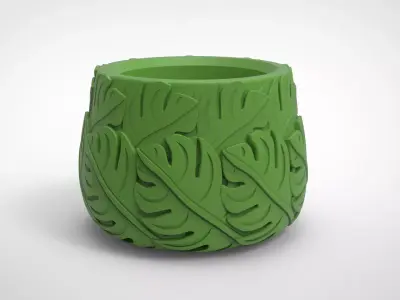 Monstera deliciosa texture vase 3D print model