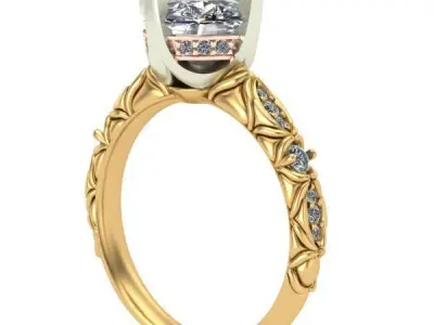 Engagement Ring with flowers from gems 3D print model