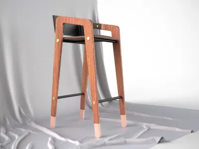 Mid-Century Modern Design Bar Stool Scandinavian Design 3D model