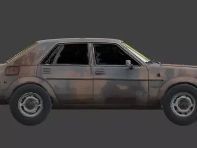 Wasteland Weathered Sedan 3D Model Low-poly 3D model