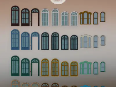 Round Windows Collection with Unique Top Design Low-poly 3D model