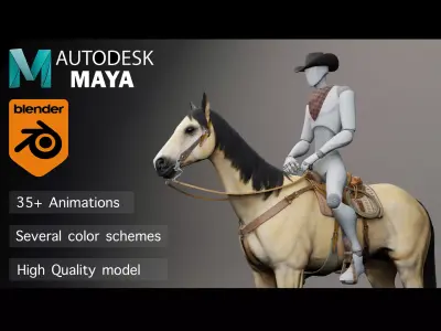 Classic Horse - Western Type Low-poly 3D model