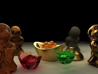 Chinese gold ingot with monk kids 3D model