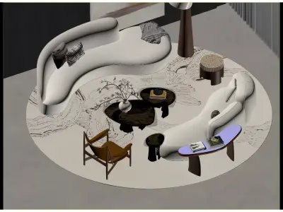 Italian-style Minimalist Curved Sofa 3D model