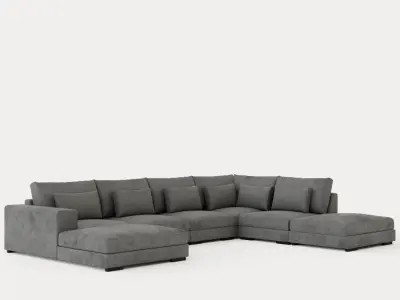 Dubai U Module Sofa With Divan Left Velvet Dark Gray Low-poly 3D model