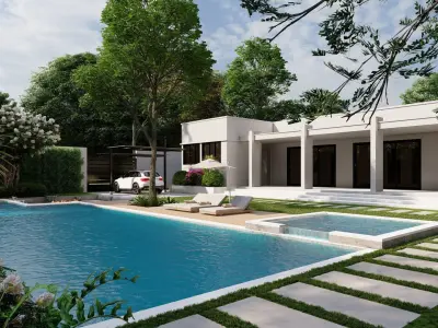 3D Exterior Scene 3D model design garden and landscape 3D model