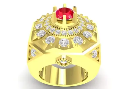 Luxury Octagon Ruby Halo Signet Ring for Men 3714 3D print model