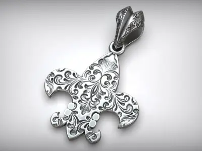 Royal Lily Fleur De Lis Silver Pendant  3D print model