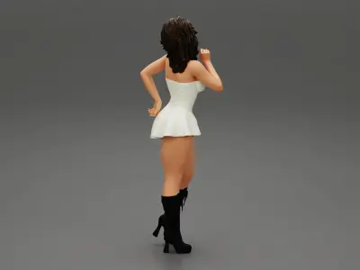 Youn girl wearing mini skirt dress and boots hand on hip 3D print model