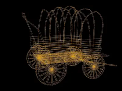 Carriage Low Poly Game Ready wooden covered wagon Low-poly 3D model