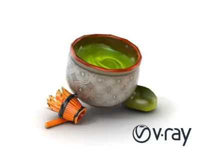 Traditional Matcha Tea Set with Bamboo Whisk model pack Low-poly 3D model