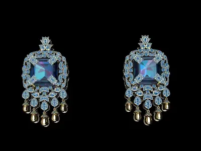 Blue Rhinestone Drop Earrings 3D print model