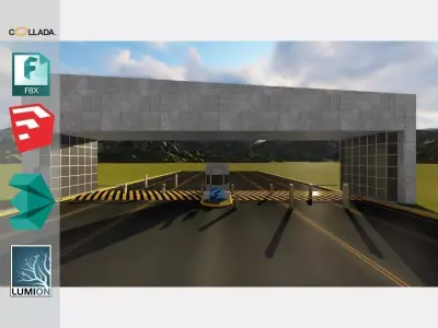 Entrance1 parking garage with car Low-poly 3D model