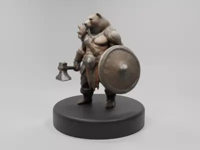Epic Bear Warrior 3D Model  Fantasy Game-Ready Asset Low-poly 3D model