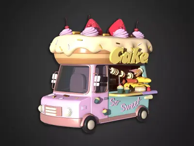 Asset - Cartoons - Food Sweet Cake Car 3D model