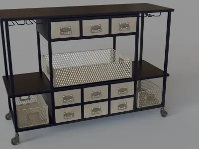 Greer Industrial Bar Cart Antique Nickel 3D model