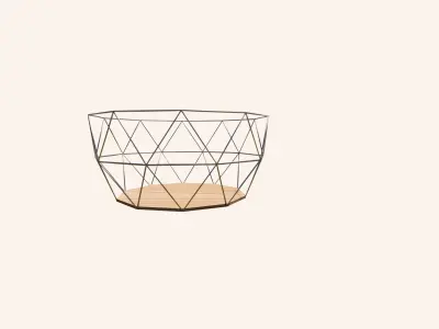Metal and Wood Fruit Bowl - Geometric Wireframe Basket 3D Model  Low-poly 3D model