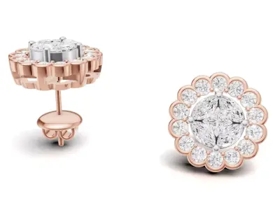 Flower-Inspired Diamond Earrings with Diamond  Cluster  3D print model