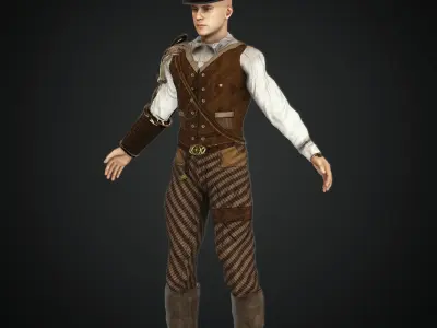  Steampunk rigged character Low-poly 3D model