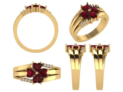 Personalized 4 Stone Mothers Ring Set Sizes 5 to 12 3D print model