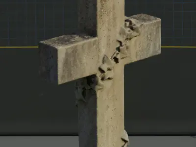 Photogrammetry Model of Grave Stone Cross Ivy Decoration Low-poly 3D model