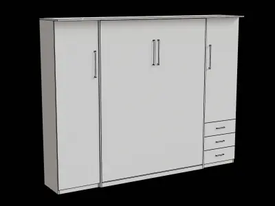 Beige Wood Wall Bed Closed Low-poly 3D model