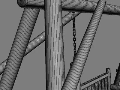 Multiple Seats Wooden Swing 13 3D model