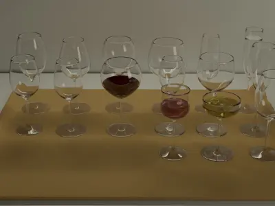Wine glasses - 15 common types  Free low-poly 3D model
