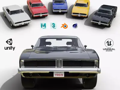 American Muscle Car - Animation and Game-Ready Low-poly 3D model