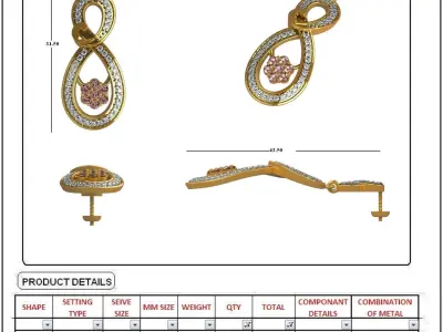 Women Earrings 3dm STL OBJ FBX Render Details 3D print model 11