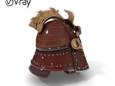 Samurai Helmet Model Pack with PBR Textures Low-poly 3D model