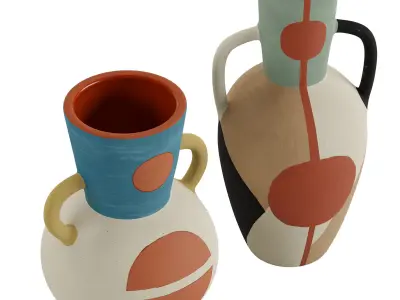 Set 2 Terracotta Ceramic Vase with Handles 3D model