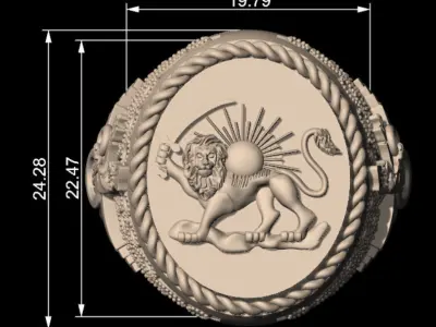 Lion and sun and Farvahar Ring 3D print model